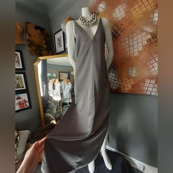 NWT Zara Elegant Gray Maxi Slip Dress - Picture 10 of 15